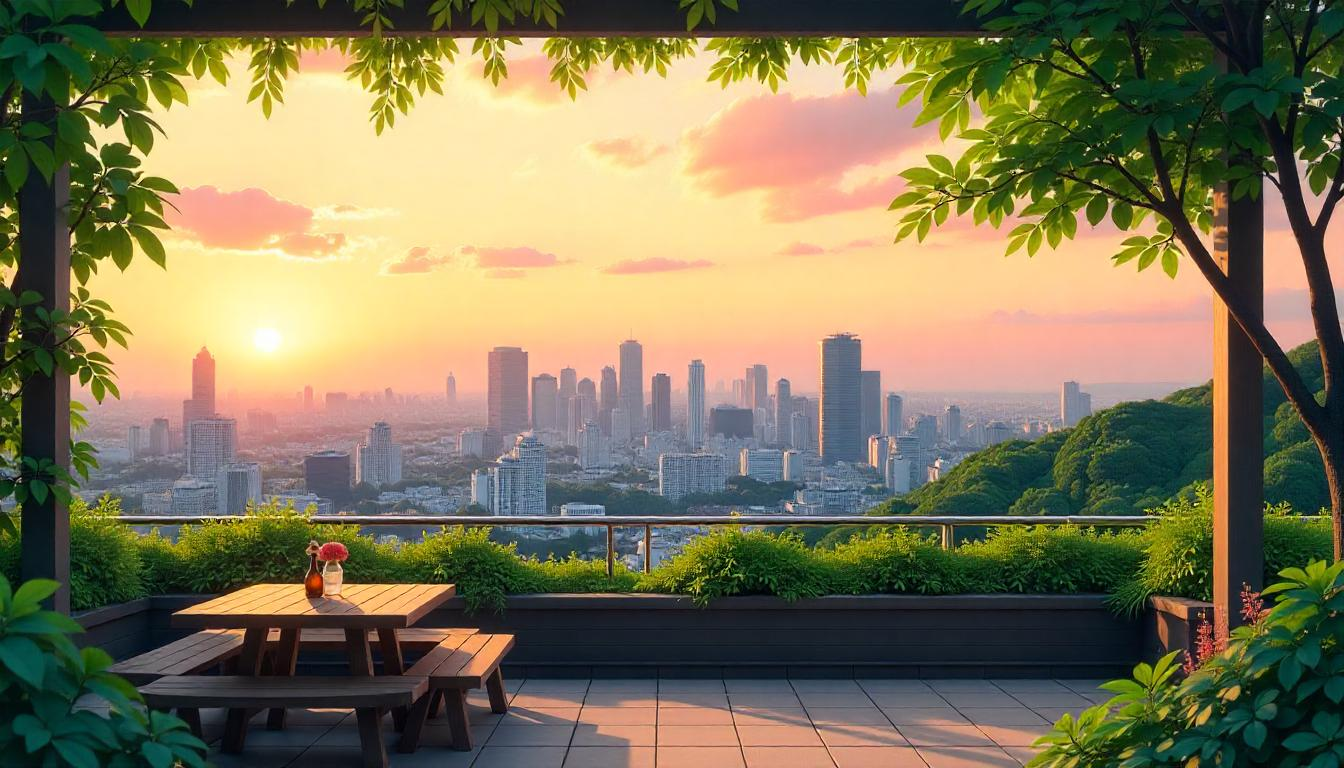 Mailbox on hill with tall grass and fireflies, tiny Totoro hiding nearby